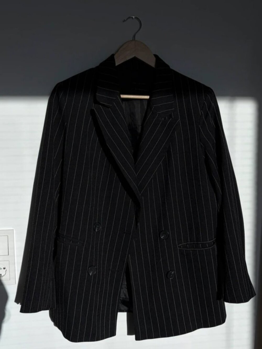 Women’s Black Pinstripe Double Breasted Blazer Size XS